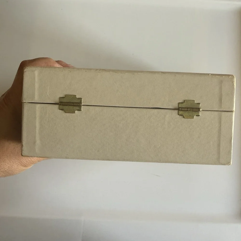 Vintage White Pink Velvet Lined Jewelry Box with Mirror